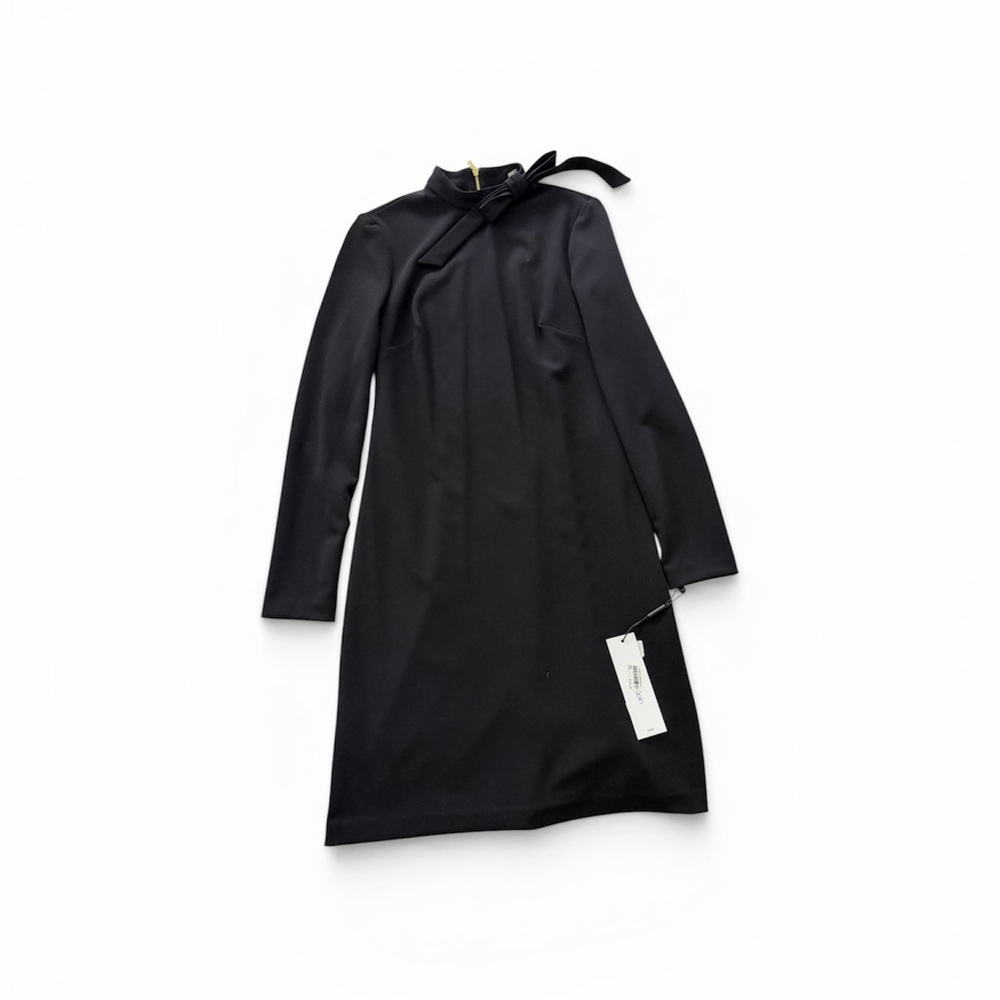 Black Long Sleeve Tie Neck Dress